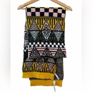 NWT Urban Outfitters Geometric Knit Scarf Multi Color Fuzzy